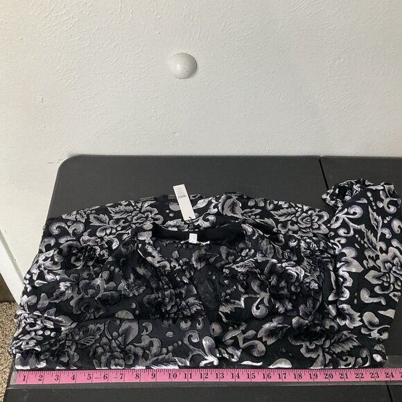 Chico's Top Women 3 (XL) Dark Floral Velvet Burnout Long Sleeve Button Up Blouse - Picture 9 of 12